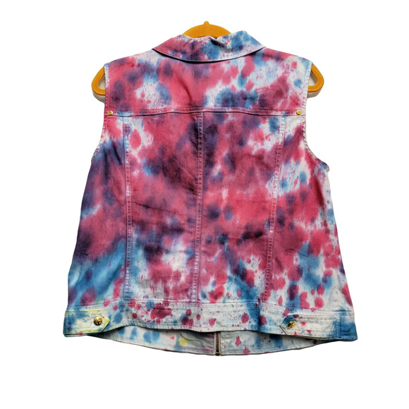 Sleeveless collared denim jacket maroon blue Large zipper - Picture 2 of 2